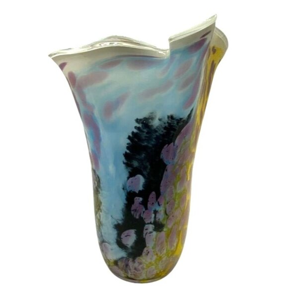 Hand-Blown Art Glass Vase With Abstract Floral Design - Picture 5 of 5
